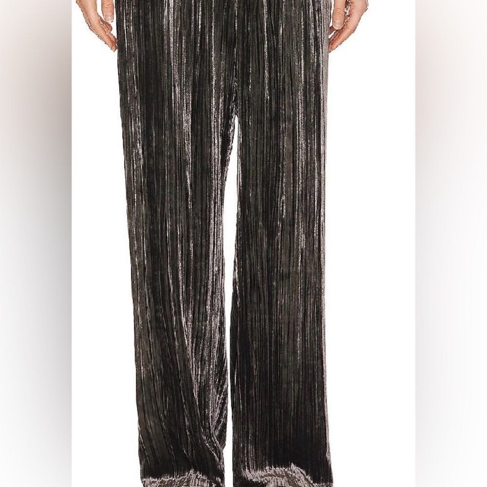 Pearl By Lela Rose metallic bronze velvet Pleated Wide-Leg Pants size 10